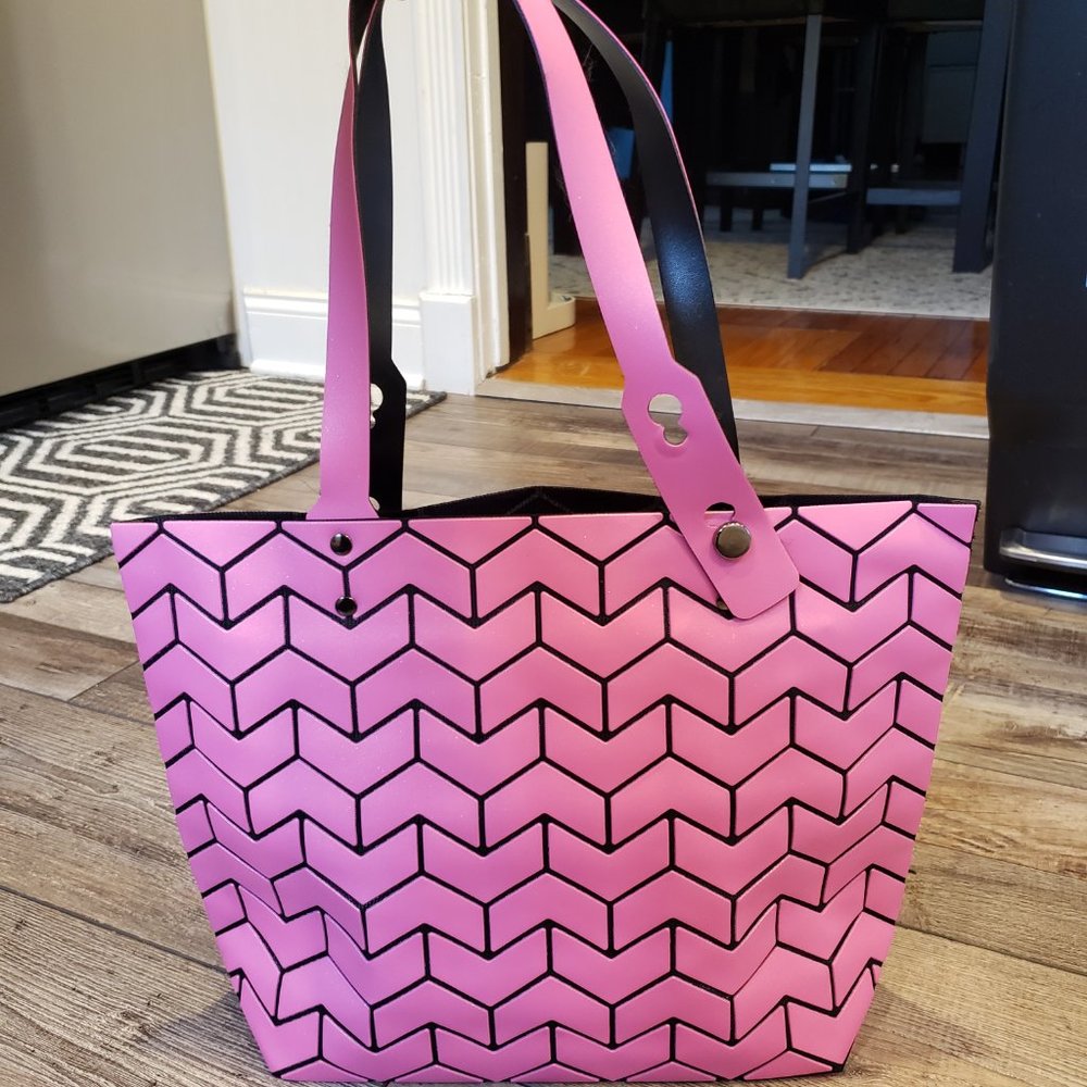 Cotton Candy Pink geometric chevron Bao Bao style bag
